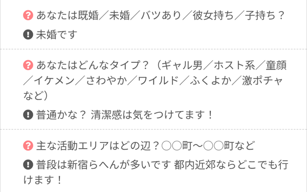 裏プロフィールの入力例