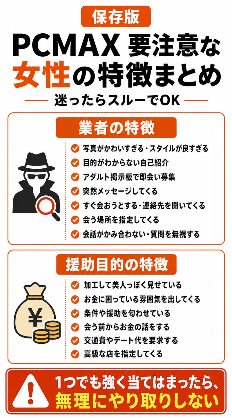 PCMAX要注意な女性の特徴まとめ