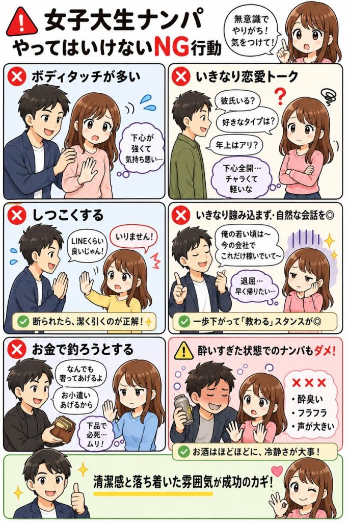 女子大生ナンパでやってはいけないNG行動